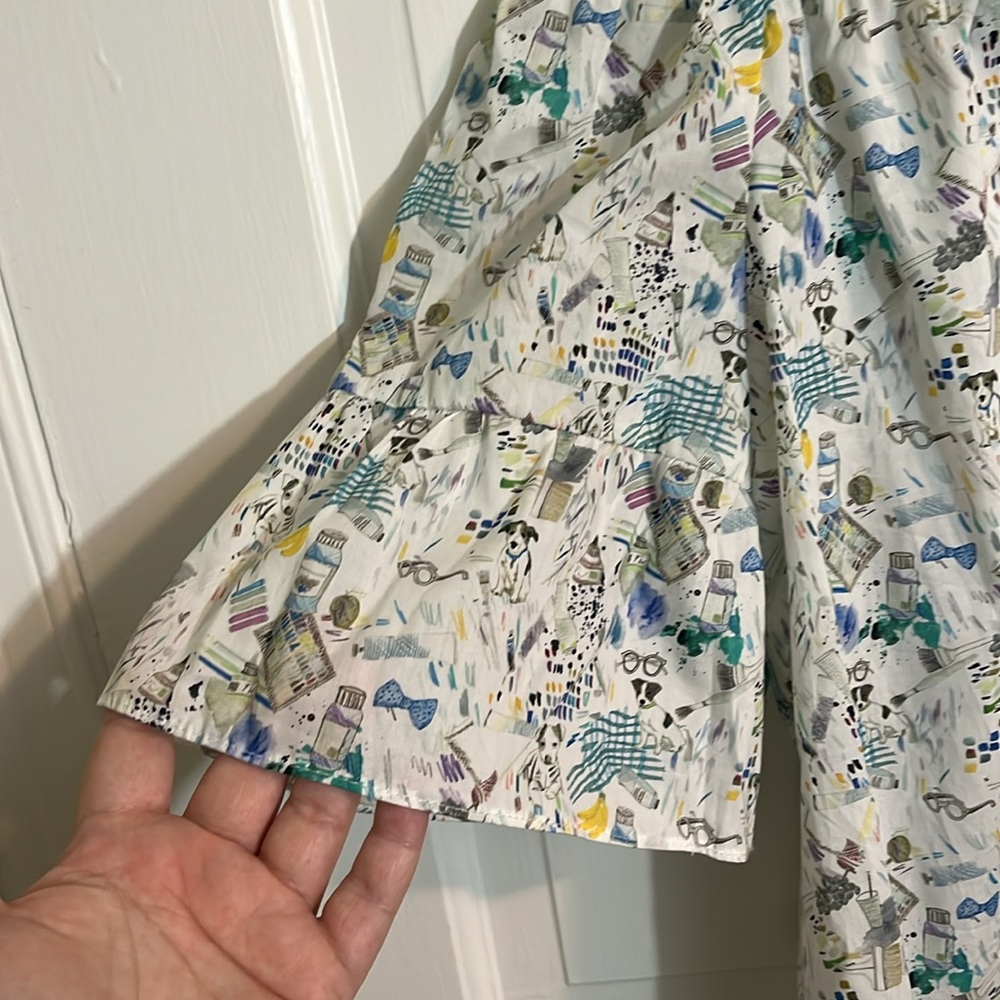 NWT Sara Campbell Liberty London Tana Lawn Painting Dogs Print Blouse Size L - Picture 3 of 6